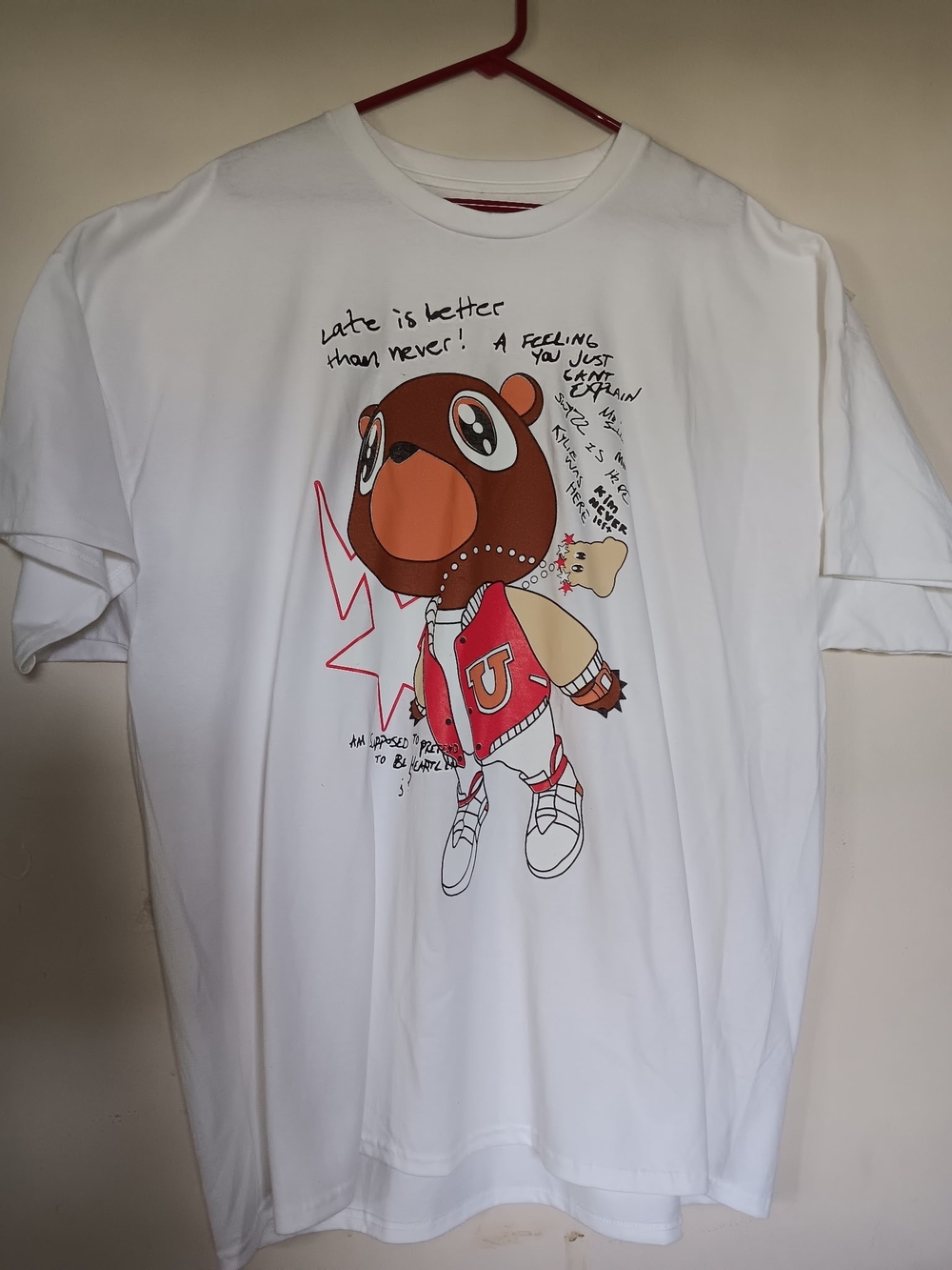 3xl Kanye West White Graphic Bear Short Sleeve Tee - Casual Streetwear
